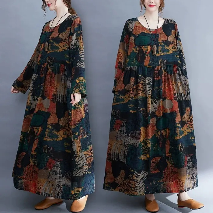 REGGY LONG SLEEVES DRESS - PREMIUM DRESS LENGAN PANJANG MOTIF ABSTRAK  - L