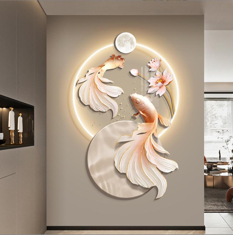  tranh treo tường có dèn led mẫu Cá  tranh tráng gương kết hơp với mica led neon 12v ánh sáng mầu vàng nắng ấm áp  dược cắt cnc in uv cao cấp  trang trí decor phòng khách  phòng ngủ  phòng làm việc 