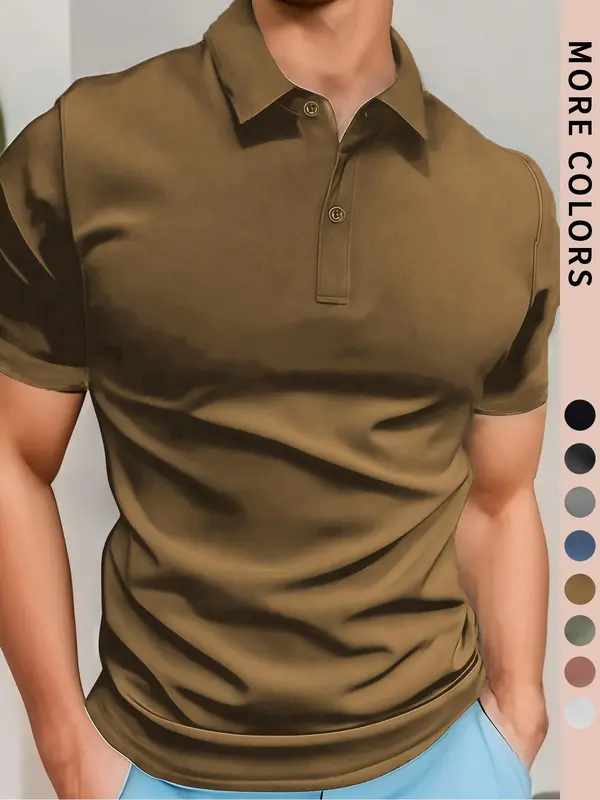 Men's Solid Color Pique Polo Shirt, Regular Fit Casual Breathable Comfortable Short Sleeve Top for Outdoor Daily Wear, Men's Clothes for All Seasons, Tropical 7