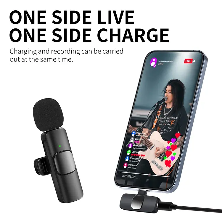 K9 Wireless Microphone Lavalier Lapel Micrphone Connection Type C Port Android Iphone Smartphone for Audio Video Recording Livestream