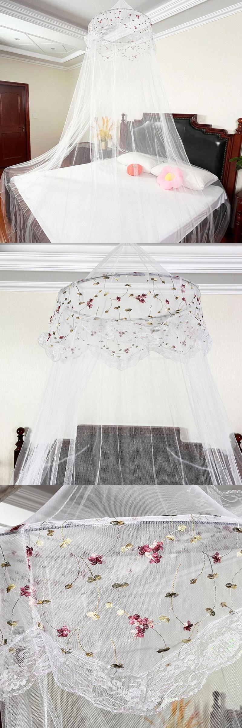 Product Introduction of 1pc Bed Canopy Girls, Embroidery Princess Dome Mosquito Net Single To King Size Bed, Suitable For Be Bedding Accessories 0