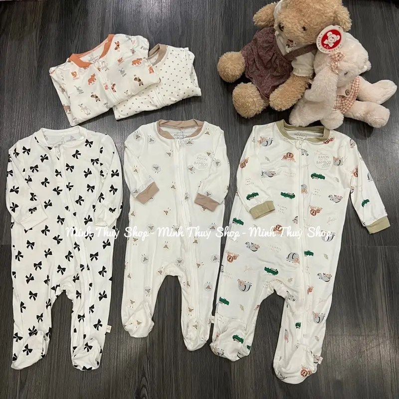 Sleep Suit ngủ sợi tre cho bé trai bé gái họa tiết đáng yêu size 0/3-6/9 tháng 0