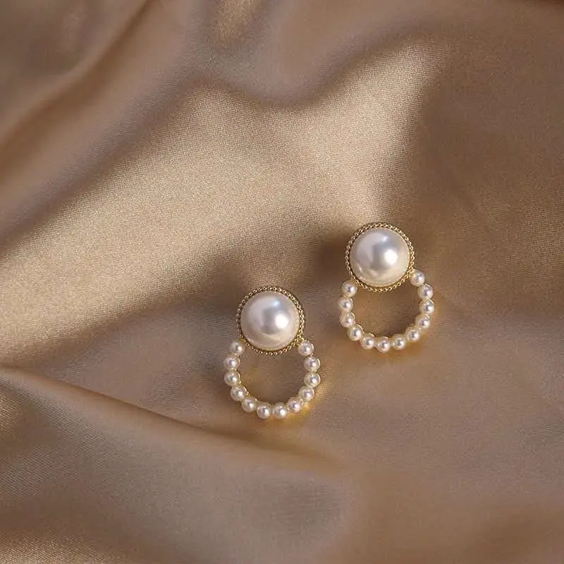 B12097 anting wanita fashion korea feminim bulat mutiara