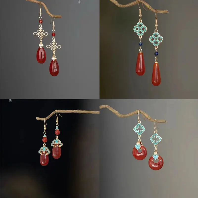 Hoa Tai Đỏ Phong Cách Trung Quốc Mới Cổ Điển Kiểu Pháp, Hoa Tai Thả Đơn Giản, Thiết Kế Độc Đáo Đồ Trang Sức, Năm 2025 Nam Women
