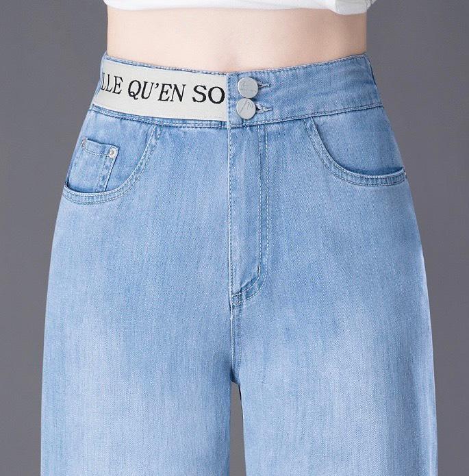 Quần bò jean giấy mềm, ống rộng basic co giãn cạp 2 cúc đồng, chun sau rúm M05-quần áo huyền anh quansuong  namlun Pants 5