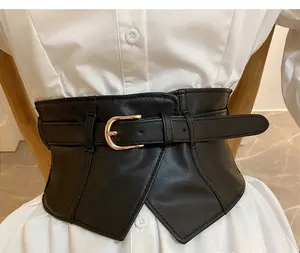 VENDI - Belt Wanita Corset Obi Kulit Gasper Retro Black Wide Waistband "KOR4"  Rubber Gold