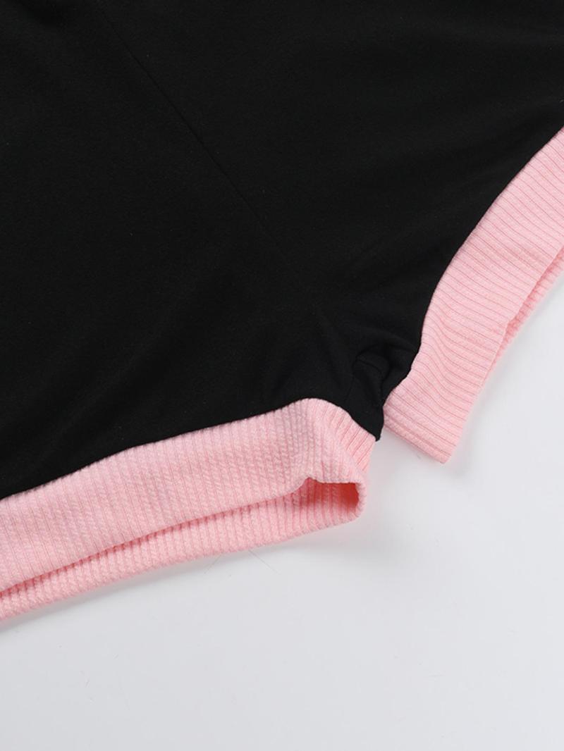 Product Introduction of Women's Colorblock Contrast Binding Button Front Romper, Casual Long Sleeve Round Neck Romper for Spring & Fall, Ladies Clothes for Daily Wear 8