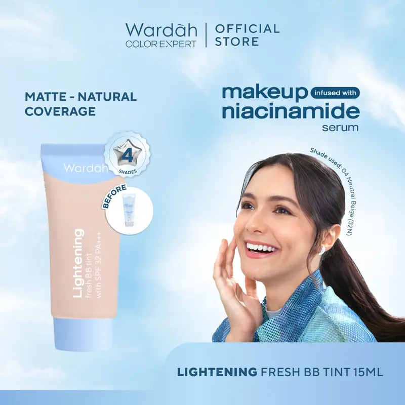 WARDAH Lightening Fresh BB Tint 15ml - Base Makeup Super Ringan yang Diformulasikan dengan SPF 32 PA+++ dan Serum Niacinamide Untuk Hasil Makeup Flawless dan Cerah - Makeup 0