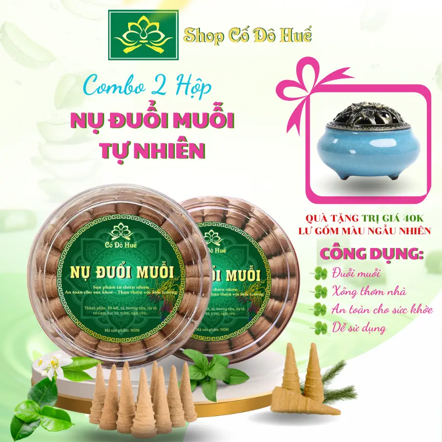 [Tặng Lư Xông] Combo 2 Hộp Nụ Đuổi Muỗi Thảo Mộc Cố Đô Huế, Set Quà An Toàn Cho Mẹ Bầu Và Em Bé