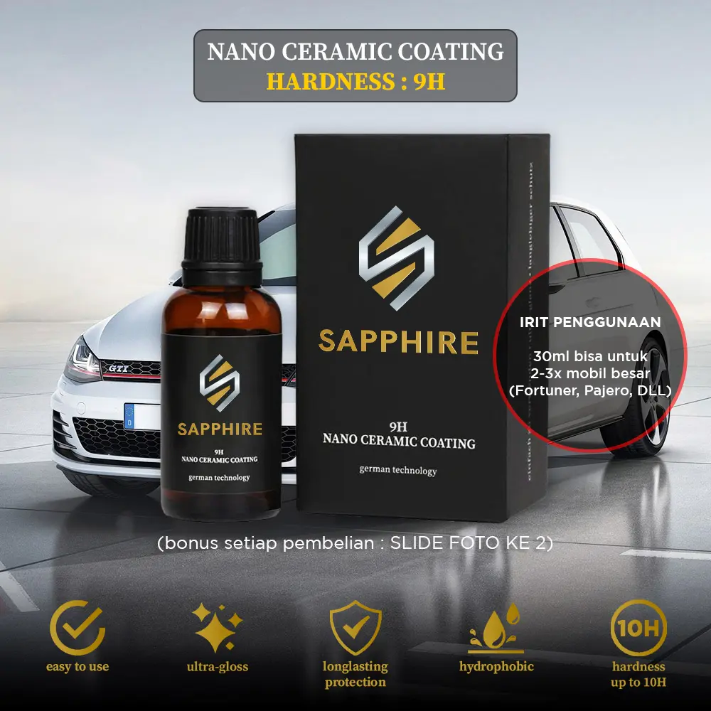 9H NANO CERAMIC COATING by Sapphire | German Technology Premium Ultra Gloss Paint Protection