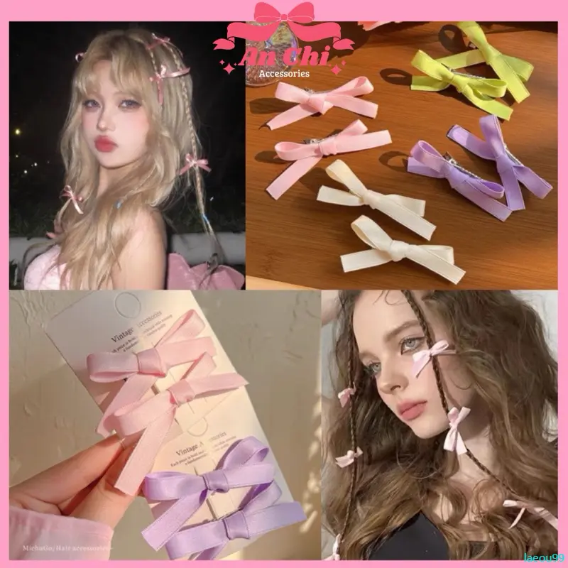 laeou99 Kẹp tóc nơ Mini phong cách lolita xinh xắn, kẹp tóc nơ nhỏ dễ thương