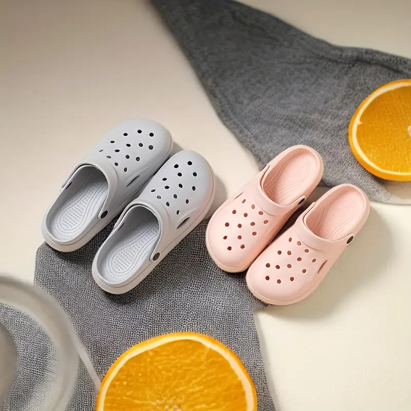 EVA Solid Color Clogs, Lightweight Flat Soft Sole Home Garden Clogs, Breathable Hollow Beach Clogs Boy Footwear 7