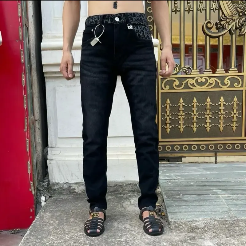 Quần jean bò nam trơn mix hoạ tiết eo túi sau 0