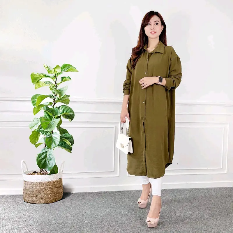 yessa tunik-tunik panjang-tunik polos atasan wanita atasan crinkle