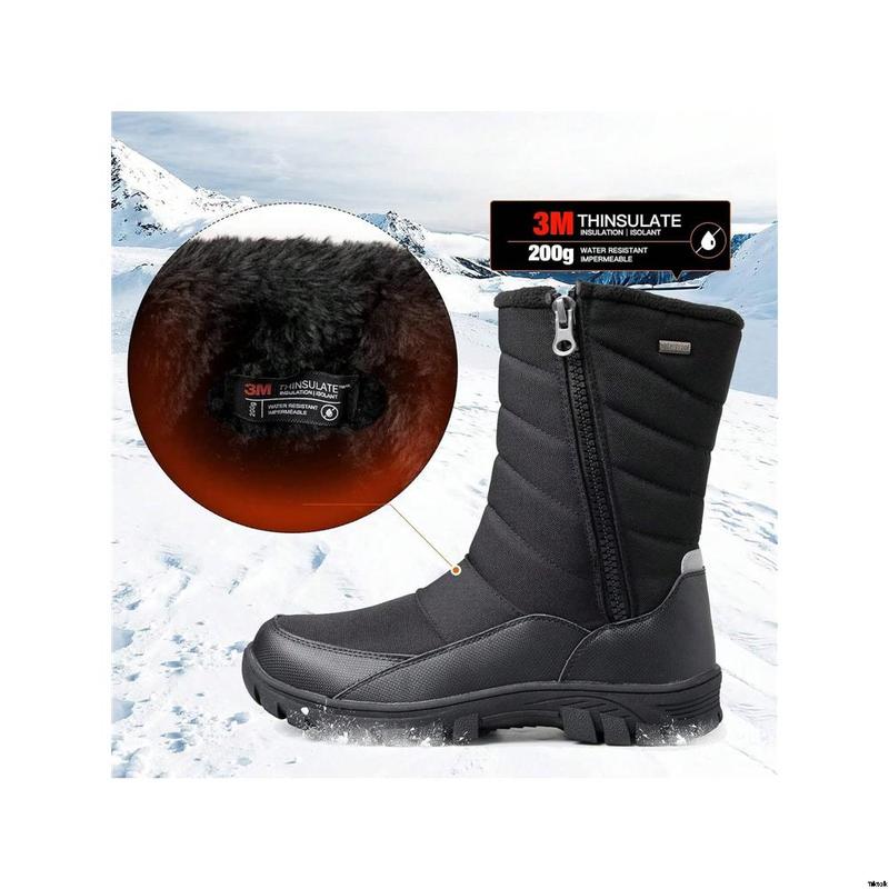 TikTok Shop Mid calf fur men s waterproof winter hiking boots with insulated lining lightweight warm outdoor shoe