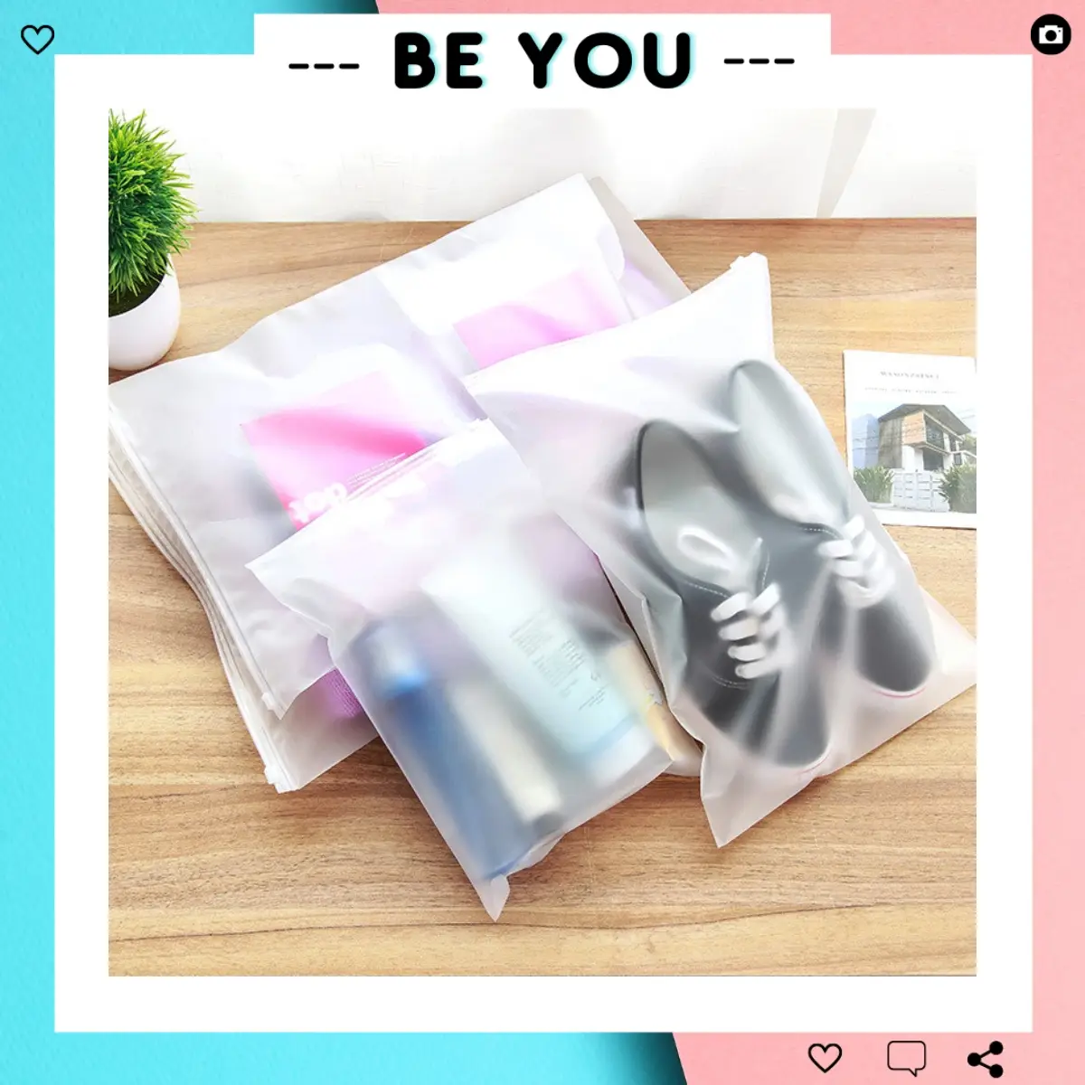 Túi Zip Lụa Mờ, Túi Nhựa PE Trong Suốt Đựng Quần Áo Giày Dép Du Lịch - BEYOU Nhung Bag