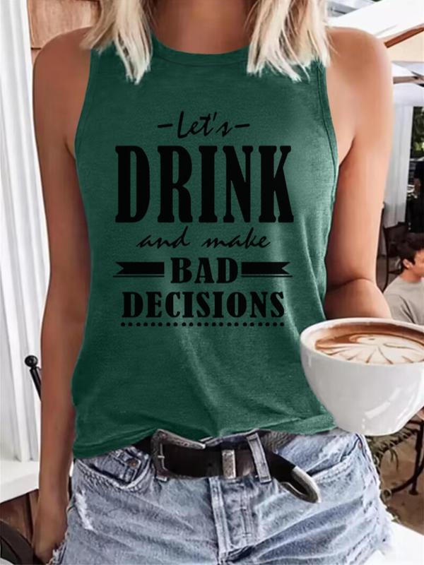Women's Letter Print Round Neck Tank Top, Casual Sleeveless Crew Neck Top for Summer, Clothing, Ladies Clothes for Daily Wear 5