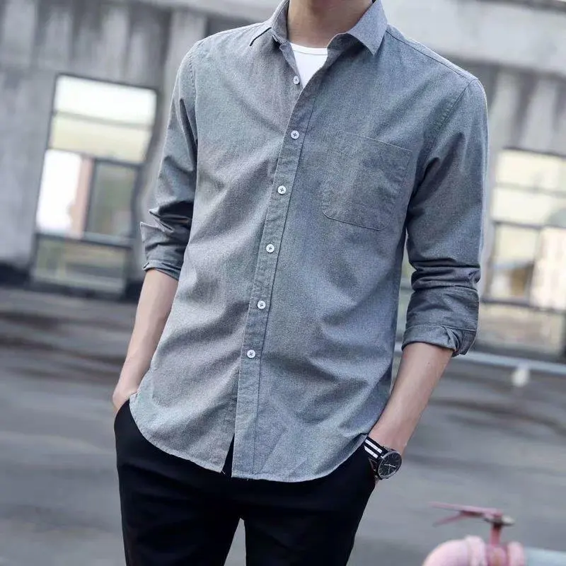 Áo Sơ Mi, Dành Cho Nam Giới, Dài Tay Áo, Màu Trơn Áo Sơ Mi Chà Nhám, Thích Hợp Cho Mùa Xuân Và Mùa Thu, Phong Cách Cổ Điển Thường Ngày Mỏng Vừa Vặn, Thích Hợp Cho Học Sinh, Thời Trang, 2024