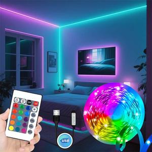 1M-30M 寝室用LEDライトストリップ、24キーコントローラー、マルチカラー変更、USB 5V RGBライトストリップ、家庭装飾、リビングルーム、キッチン、パーティー装飾に最適
