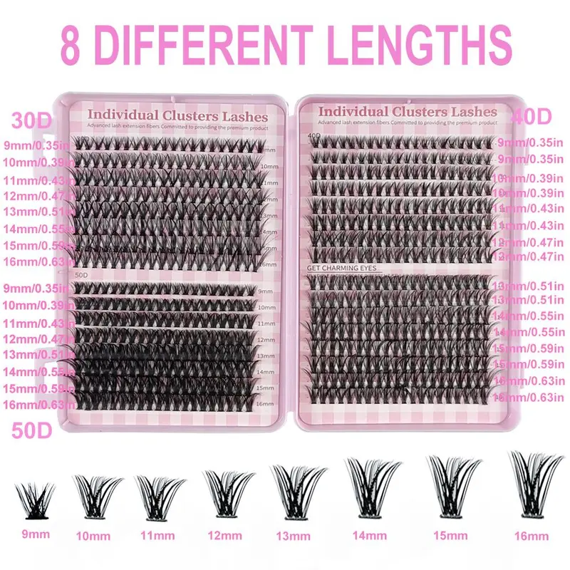 Individual False Eyelashes Kit, 640pcs Mixed Length & Styles Natural Look Eyelash Extensions with Tools, Self Grafting Curl Eyelashes, Eye Makeup Tool, Makeup, Lash Clusters Kit 3