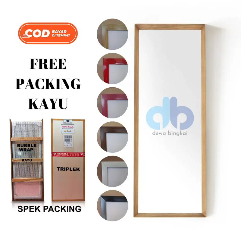 Cermin Dinding Tempel Minimalis 95x35 Gratis Packing Kayu kaca satu 0