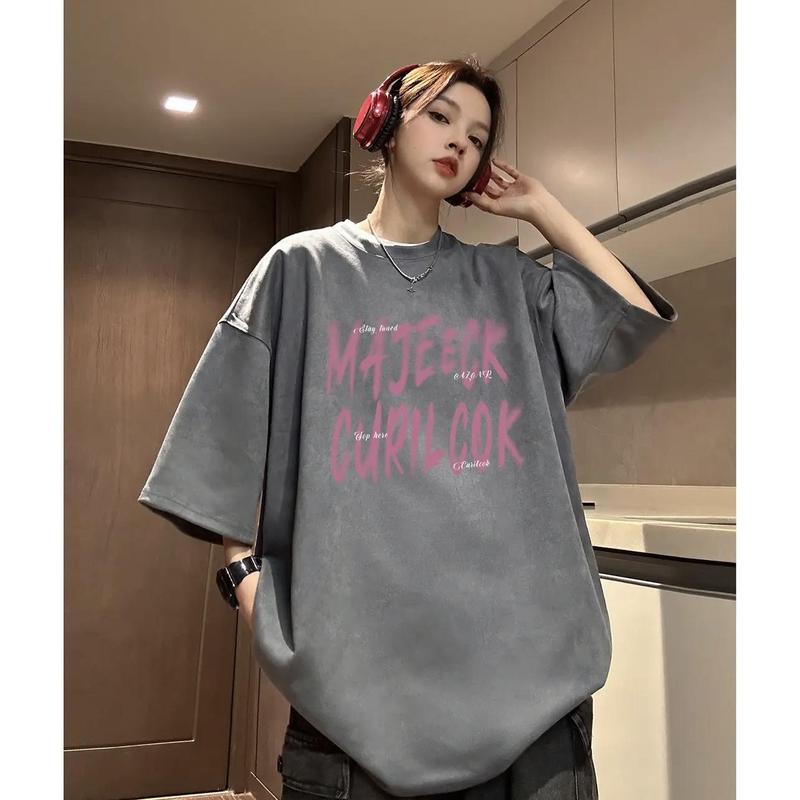 ANDREA  mùa hè 2024 phong cách mới thời trang đa năng mặc bên trong đen trắng phong cách phương Tây phong cách Hàn Quốc dáng rộng hợp thời trang nam nữ áo thun ngắn tay in hình sinh viên cao cấp