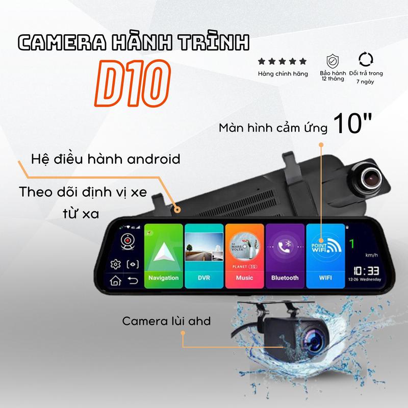 Camera hành trình ô tô D10 Xetabon  cam gương android xem phim nghe nhạc dẫn đường cảnh báo giao thông tốc độ, định vị theo dõi cam từ xa