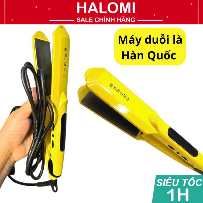 Máy duỗi là Hàn Quốc Halomi bản to màu vàng cao cấp siêu bền làm nóng nhanh hạn chế hư tổn tóc
