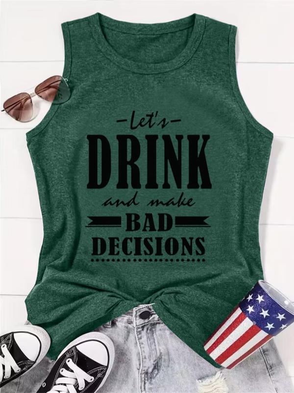 Women's Letter Print Round Neck Tank Top, Casual Sleeveless Crew Neck Top for Summer, Clothing, Ladies Clothes for Daily Wear 3