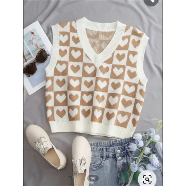 ROMPI RAJUT JENNIE TRIBAL KOREA TEBAL / ROMPI RAJUT IMPORT / ROMPI RAJUT V-Neck Slim-fitting Wanita Atasan Outer  Panjang Crop Top Motif Sweater