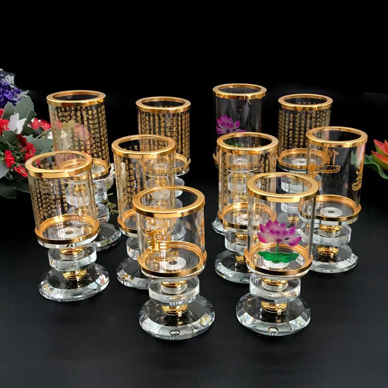 Chân Nến Khắc Chú, Hoa Sen, Chữ Phật - Đế Nến Thơm Thủy Tinh