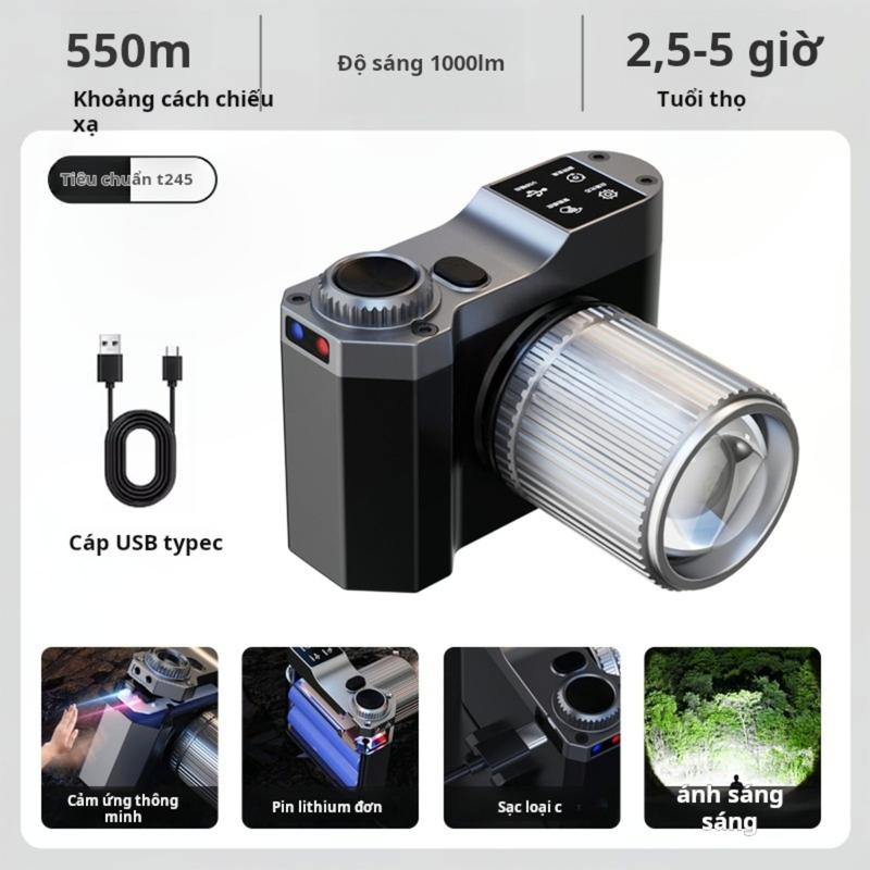 Đèn pin đội đầu cảm biến sóng chống thấm nước 3 chế độ ánh sáng có zoom gần xa đèn pin trán