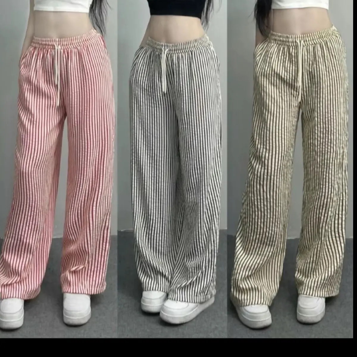 Quần đũi nhăn  kẻ sọc chất vải  mềm  nhẹ  Nữ Women Voi Nhung Pants