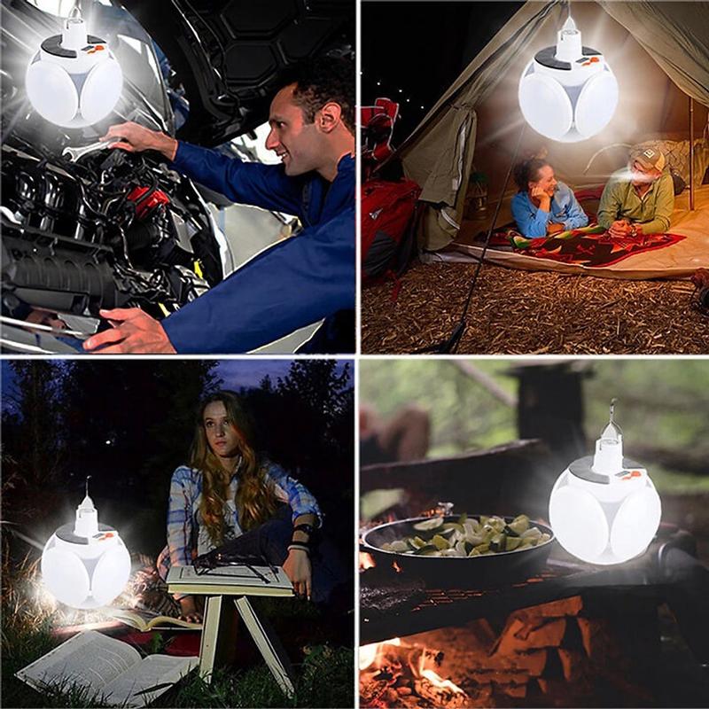 Bóng Đèn Tích Điện 40W , Năng Lượng Mặt Trời 4 Cánh ,Đèn Led Siêu Sáng ,Tiết Kiệm Điện Năng , Chống Nước,Cổng Sạc USB. Pin Pin 8