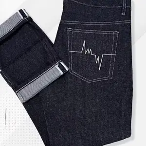 Celana Denim Selvedge Original Pria 13.5 oz Non Stretch Raw Black Indigo WIN STREAK 100% Cotton Straight Fit Jahitan Rapi Cocok untuk Kerja & Traveling