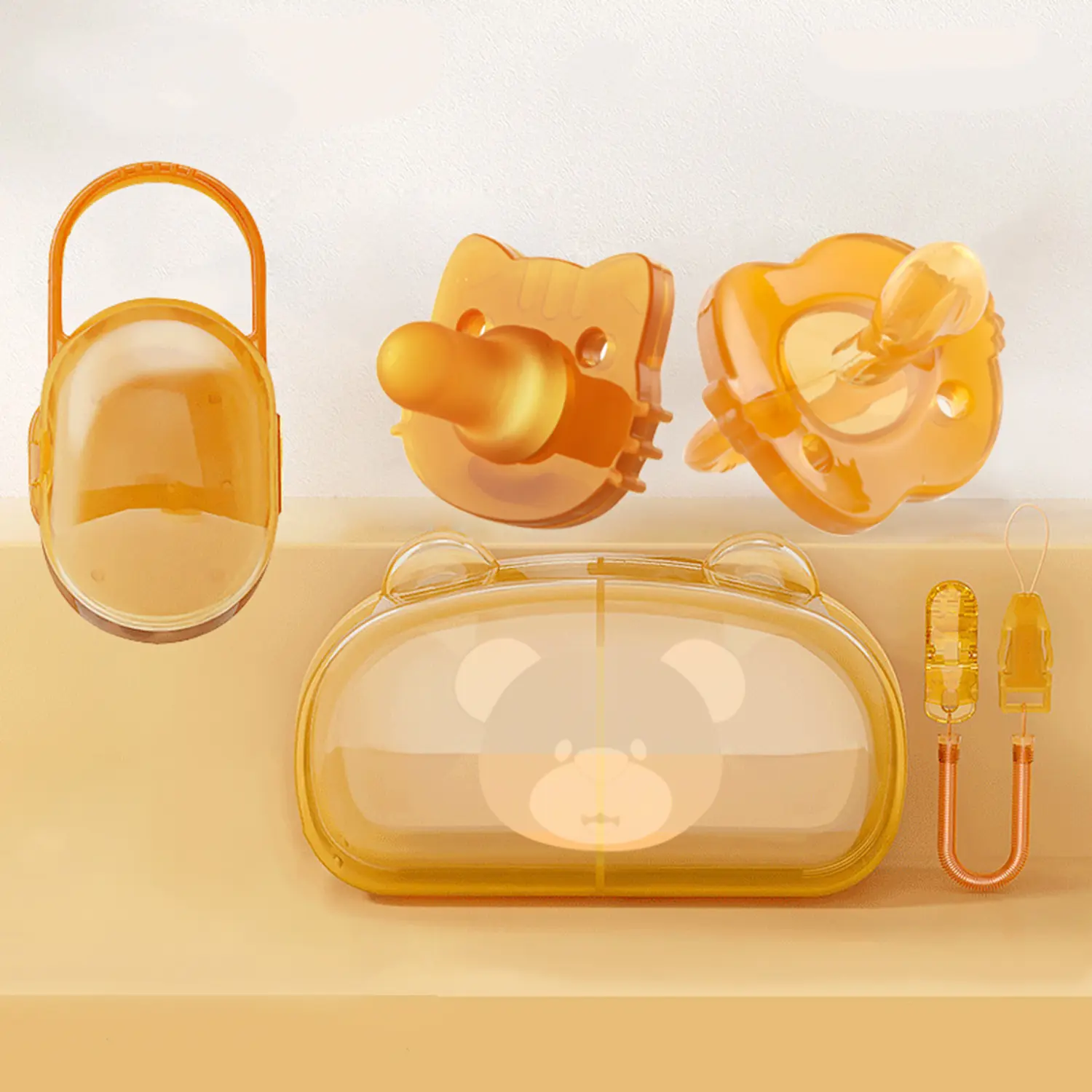 3 in 1 Baby Pacifier Set with Anti-Drop Chain Nipple Box Silicone ...