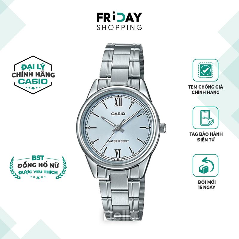 Đồng Hồ Nữ Casio Watch LTP-V005D-2B3UDF Đeo Tay Mặt Tròn Màu Xanh 28.2mm Dây Kim Loại Chính Hãng Chống Nước 3ATM