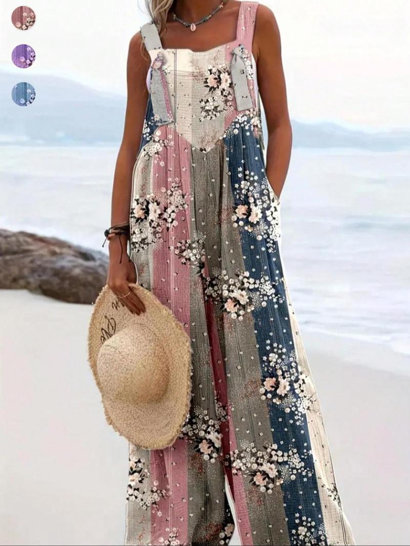 Product Introduction of Women's Floral Print Jumpsuits, Casual Sleeveless Jumpsuits for Summer, Ladies Clothes for Beach Holiday Vacation 7