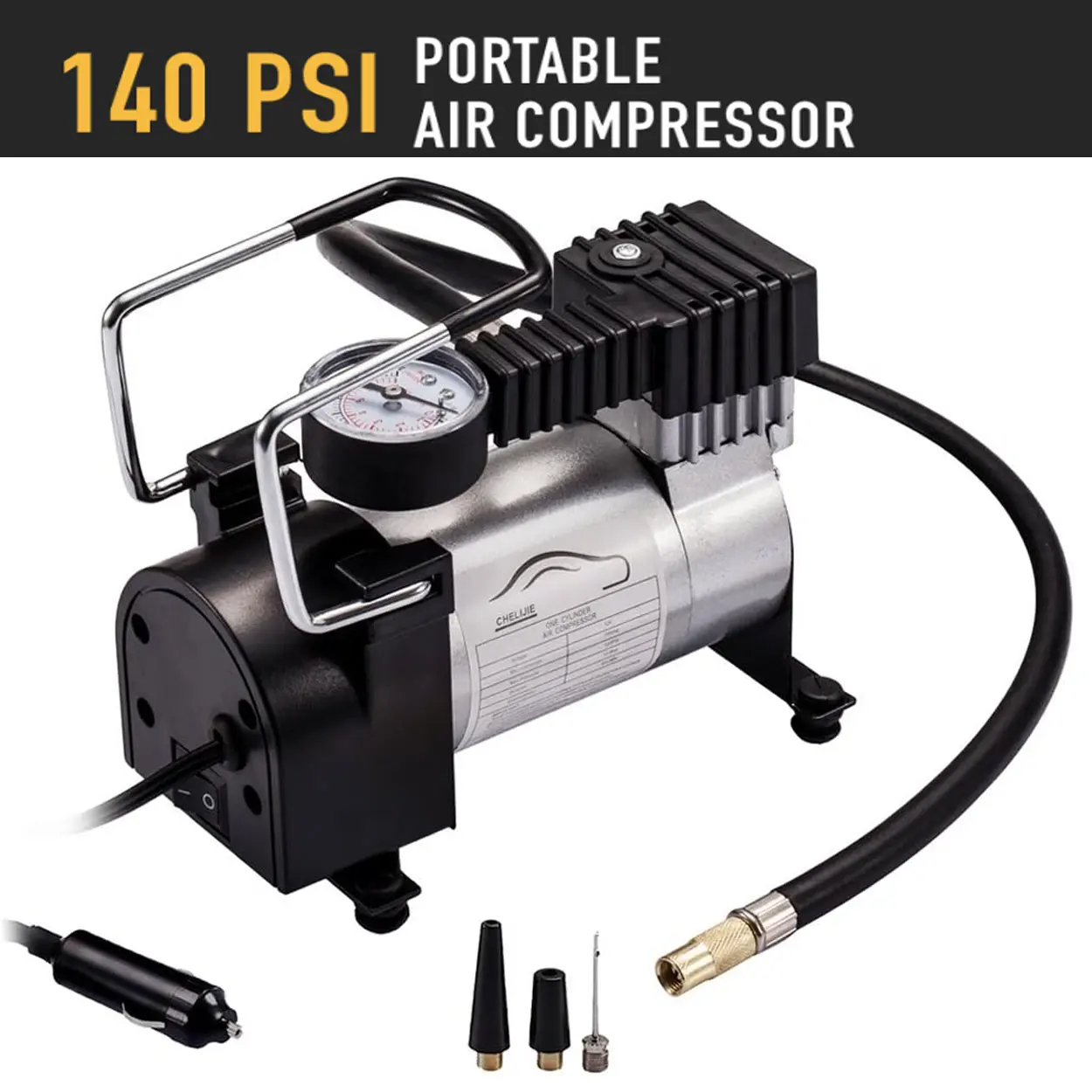 Air Compressor Heavy Duty Pump Electric Tire Inflator 12V 140PSI/965kPA Car Care Tool