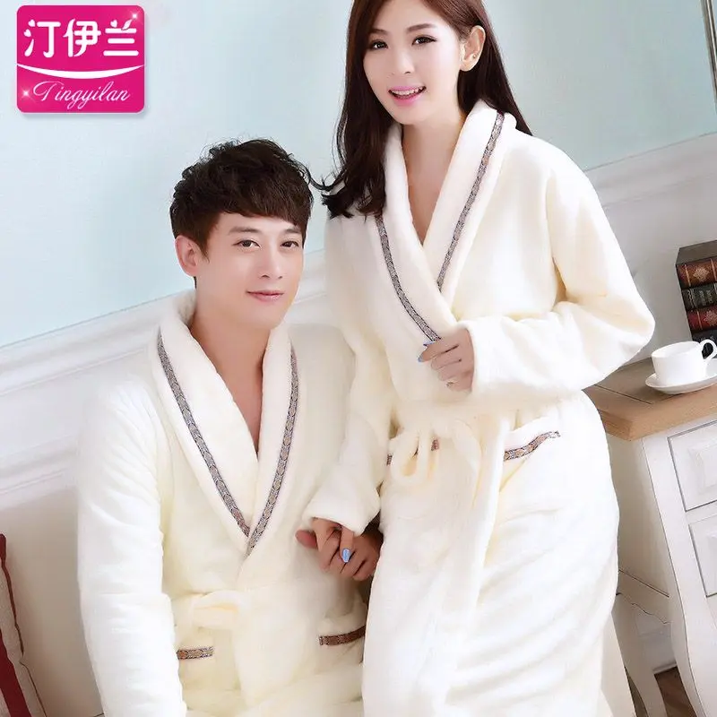 Váy Ngủ Cặp Đôi, Chất Liệu vải nỉ Khăn Tắm Dài, Áo Choàng Tắm, Dành Cho Nam Và Nữ, Mùa Đông Cực Dày, Đồ Ngủ Nhung San Hô, Áo Choàng Buổi Sáng Mùa Thu Và Mùa Đông, Áo Choàng Tắm Quần Ngủ