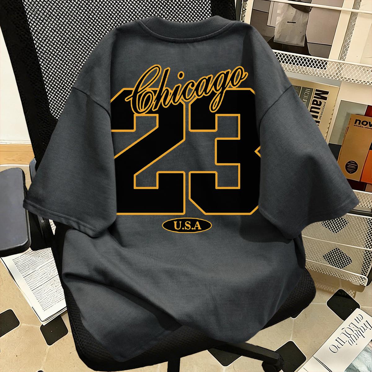 Kaos Lengan Pendek Gaya Retro Amerika Bergambar Bola Basket Nomor 23, 100% Katun, Potongan Longgar, Ukuran Besar, Kerah Bulat, Unisex Kaos Lengan Pendek Gaya Retro Amerika Bergambar Bola Basket Nomor 23, 100% Katun, Potongan Longgar, Ukuran Besar, Kerah Bulat, Unisex