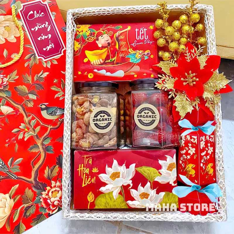 Sét quà tết 2026 mix 5 sản phẩm 2 loại hạt dinh dưỡng, bánh kẹo - khay ren