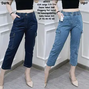 BELIEVE-NEW CELANA WANITA CARGO 7/9 JEANS TEBAL IMPOR LP 70-90 VS-5925 Slim-fitting