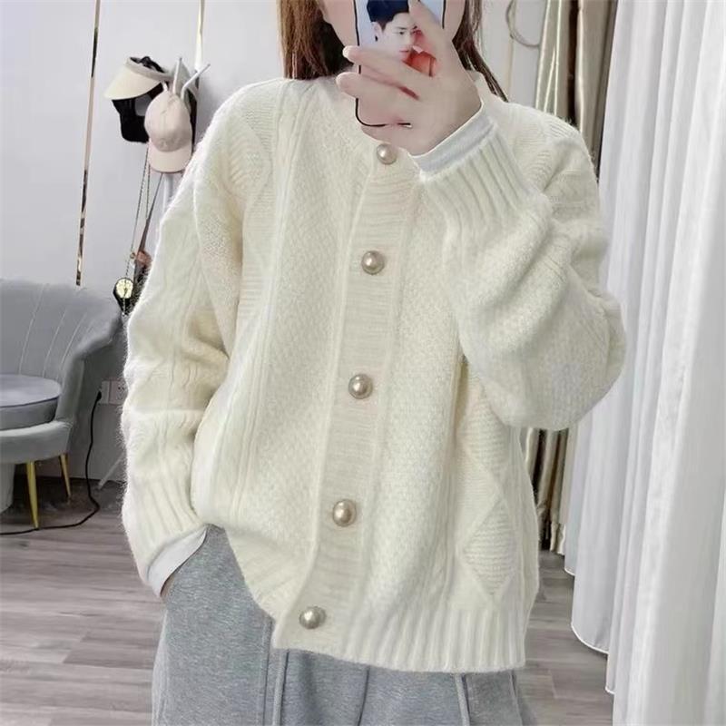 Áo Len Cardigan Dệt Kim, Phong Cách Rộng Rãi Và Lười Biếng, Áo Khoác Nữ, Phong Cách Mùa Xuân, Màu Trắng, Áo Phong Cách Phương Tây Dễ Phối Đồ Hàng Mới Về, Phổ Biến 0