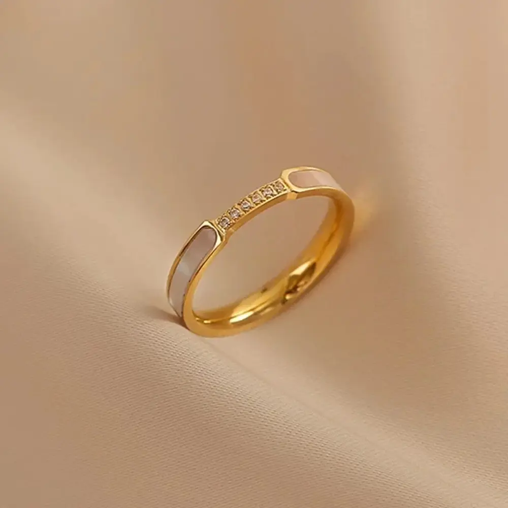 316L Stainless Steel Zircon Shell Ring for Women Simple Index Finger Gold Color Ring Party Wedding Gift