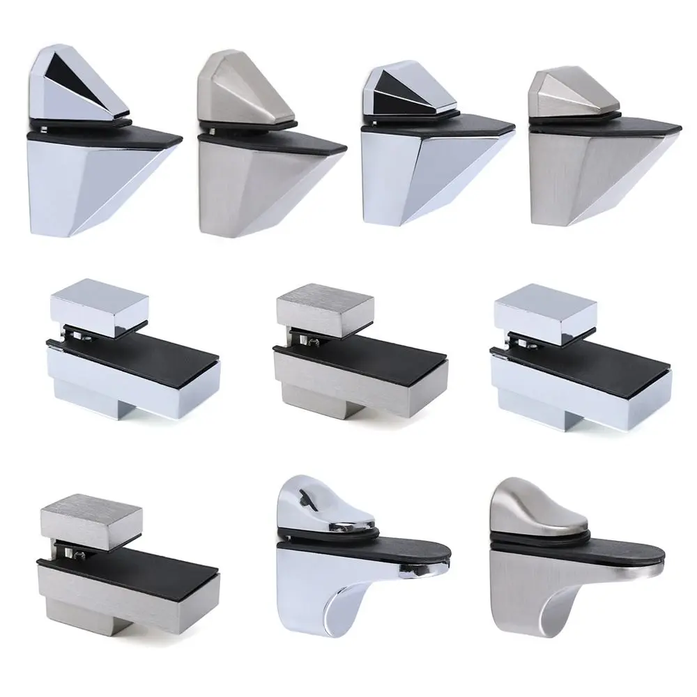 Zinc Alloy Bracket Wall Mount Wardrobe Cupboard Glass Door Clamp Glass Shelf Holder Frameless Brackets Cabinet Door clip