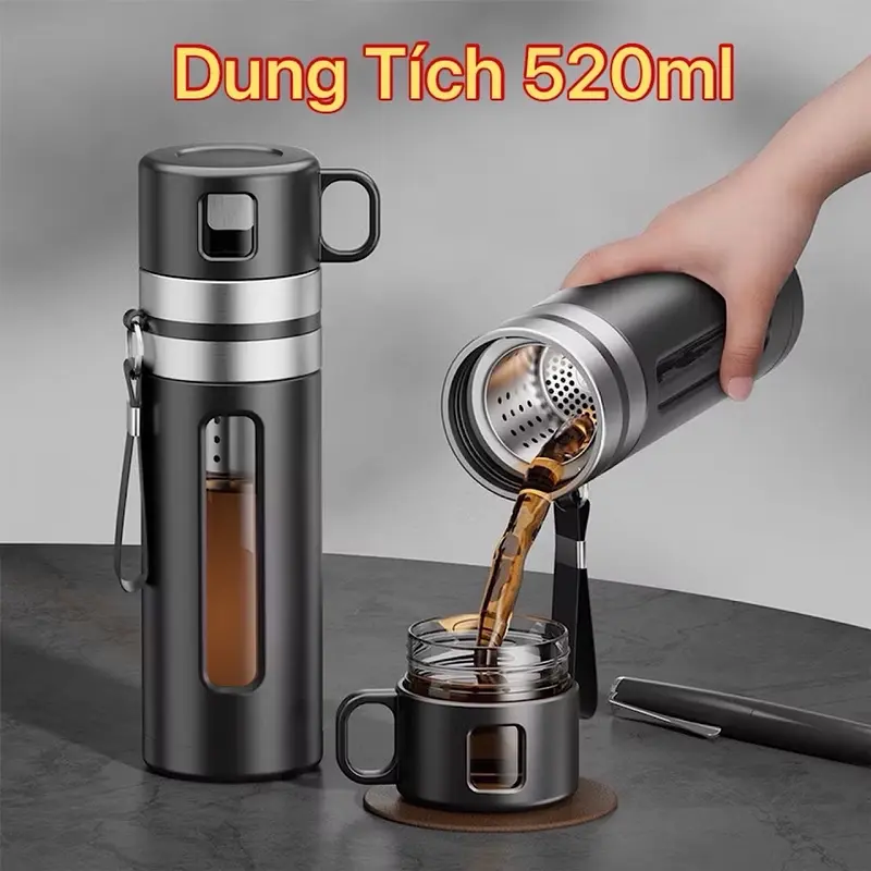 Bình Pha Trà Thủy Tinh 2 Lớp Cách Nhiệt Dung Tích 520ml Phiên Bản Nâng Cấp Có Lõi Lọc Trà Độc Lập Và Cốc Uống Có Quai Cầm Kèm Dây Treo Chắc Chắn 6
