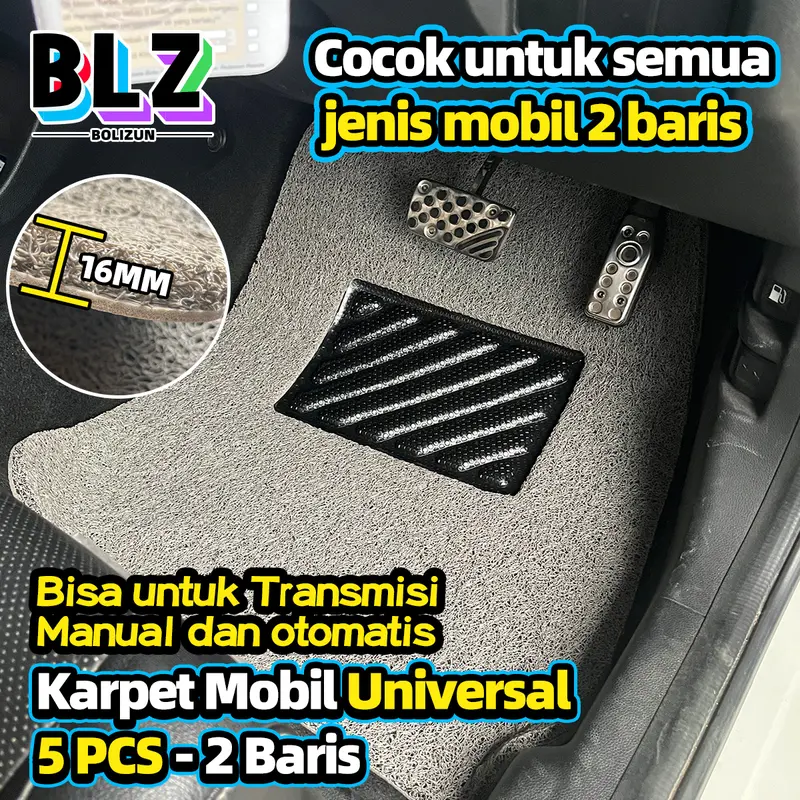 Karpet Mobil 5 Pcs 2 Baris Universal pvc mie bihun Penebalan 16MM/ Universal bisa diaplikasikan ke semua mobil Car Kendaraan 2