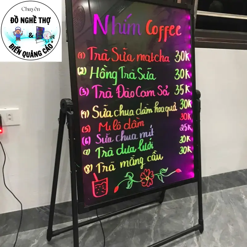 Bảng led huỳnh quang,bảng menu viết tay có đèn led ,kích thước 40cm*60cm,50cm*70cm,60cm*80cm 1