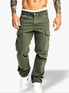 Men's Solid Multi-pocket Cargo Jeans, Loose Casual Comfy Denim Trousers for Daily Wear, Fashion Men's Bottoms for All Seasons, Cotton